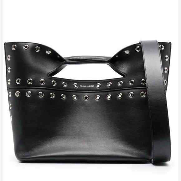 Alexander McQueen Handbags - Alexander McQueen small Wow Black Leather Tote with Silver Hardware